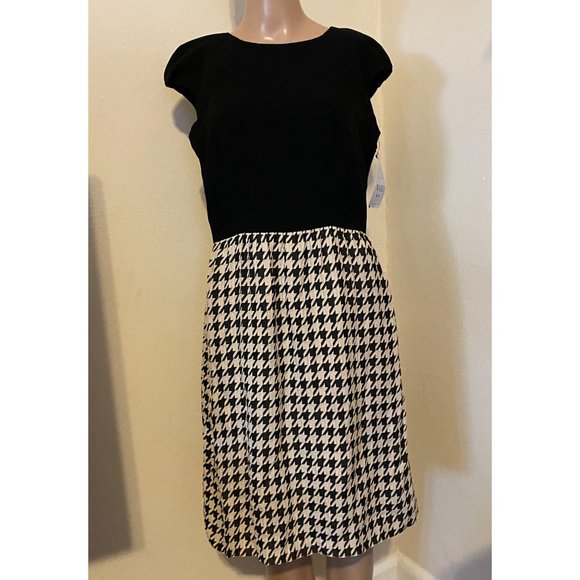 $285? NWT VTG Sophy Curson Weill 38 6 Houndstooth Dress Black Beige Plaid Tweed - Picture 1 of 9